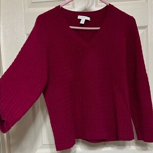 Charter Club Burgundy V-Neck Sweater Merlot Wine Cable Knit Cotton Blend XL